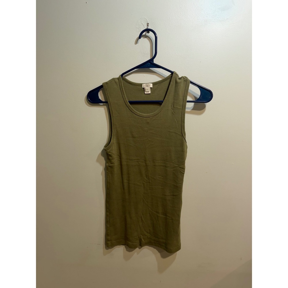 J.Crew Womens Olive Green Ribbed Cotton Tank Top G4794 Scoop Neck Slim Fit Small